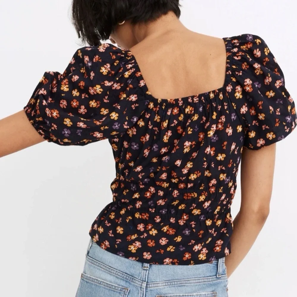 Madewell  Puff-Sleeve Square Neck Smocked-Waist in Aloha Floral Crop Top S